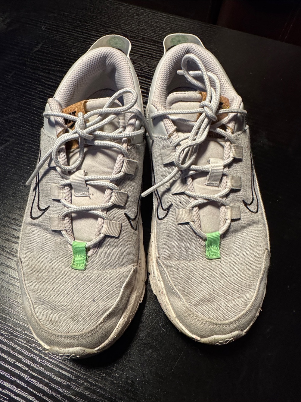 Nike Gray Canvas Sneakers with Black Swoosh and Green Pull Tabs